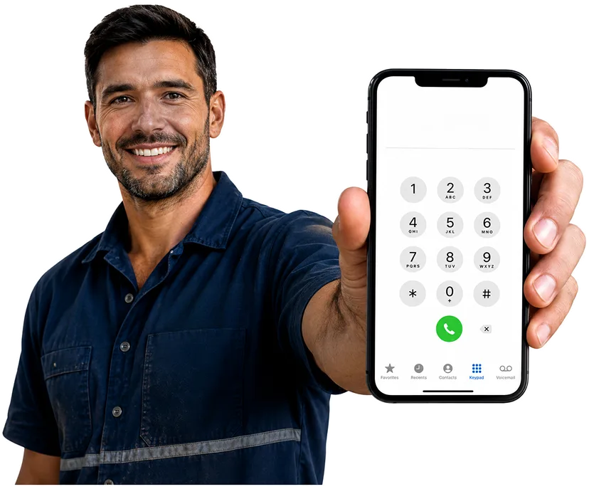 Plumber on the phone taking a Rodd Point callout